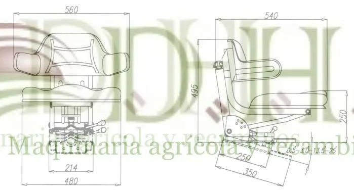 Asiento Agricola RM 20/105 ELT PVC Negro - Imagen 2