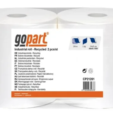 CP21201 Rollo papel blanco, 23 cm x 250 m, 2 capas , Ø exterior 270 mm, relieve acolchado. Paquete de 2 rollos, gopart